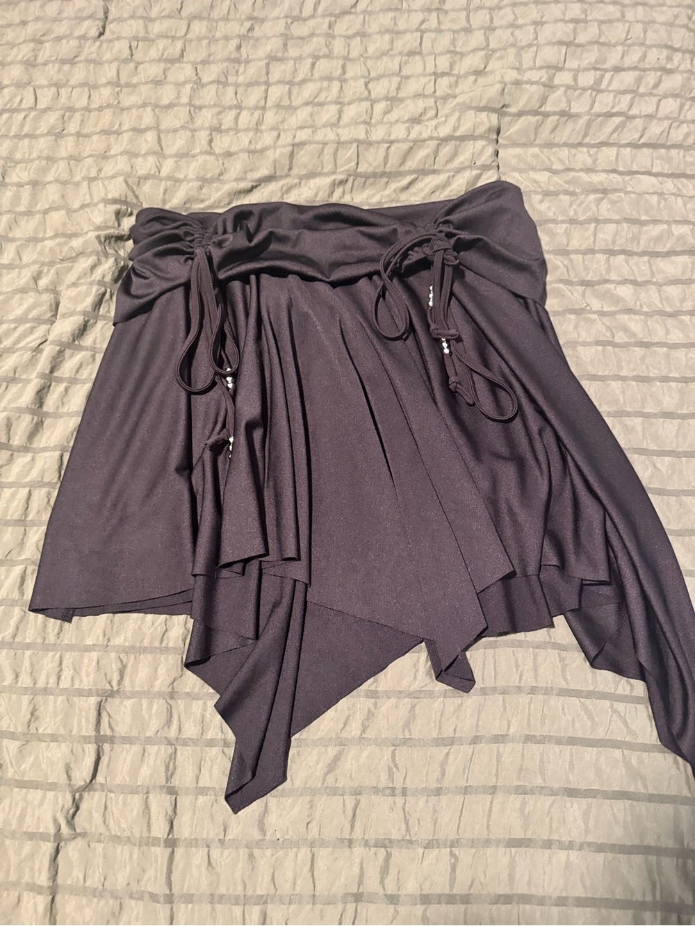 Asymmetrical Black Layered Women's Skirt with Drawstring Detail